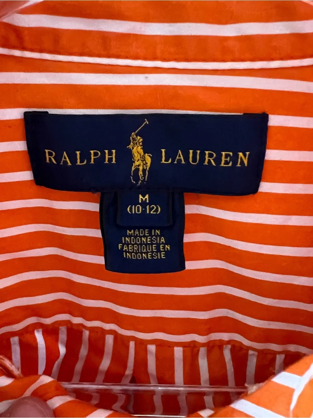 Ralph Lauren Orange and White Striped Polo Shirt with Navy Label